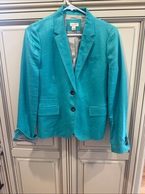 J. Crew Turquoise Linen Notch Lapel Blazer